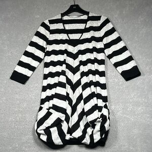 Anne Fontaine Dress Tunic 40 Black Off White Stripe Balloon Hem Semi Sheer